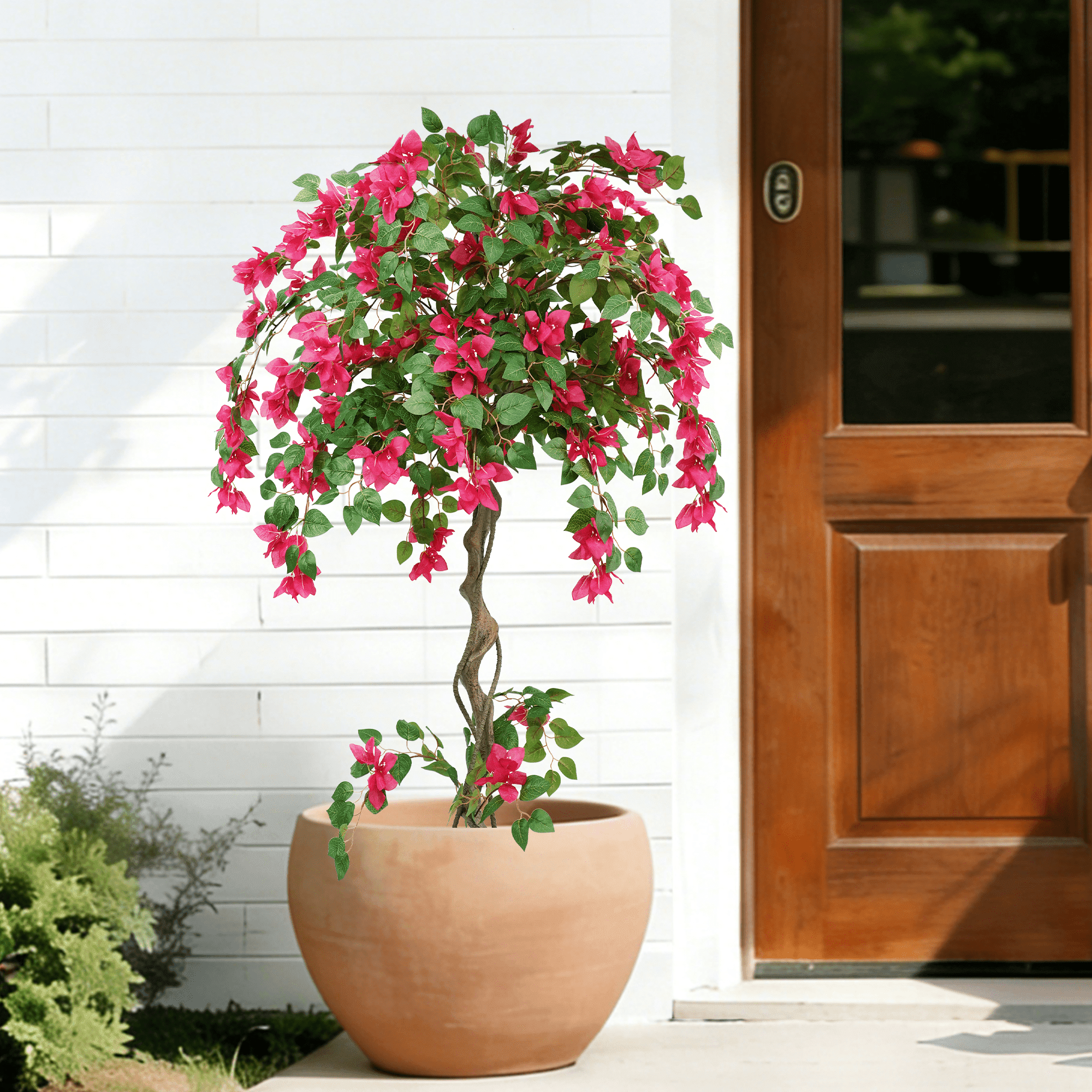 OLIVIVI Faux Bougainvillea Flowers Tree 5FT Tall Artificial Pink Flowers Plant for Home Office Decor Indoor Outdoor Fake Lifelike Potted Tree with Wood Branches 1 pack