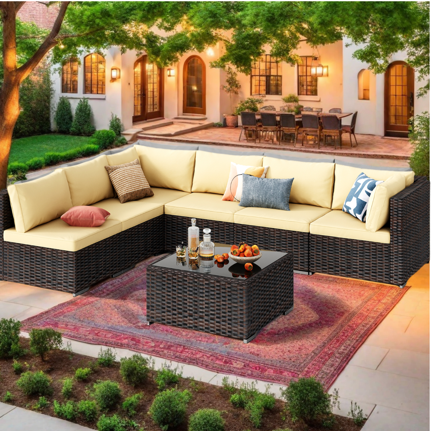 Jolifa Outdoor Patio Furniture Set, 7 Pieces Rattan Wicker Sectional Furniture for Backyard (Beige) Review